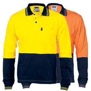 3846 - HiVis Cool-Breeze Cotton Jersey Polo Shirt with Under Arm Cotton Mesh - Long Sleeve 
