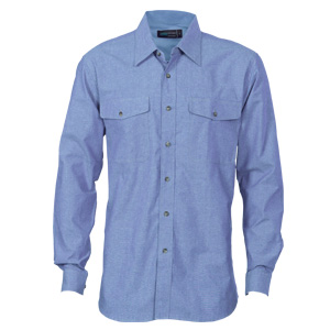 4104 - Mens Twin Flap Pocket Cotton Chambray Shirt - Long Sleeve